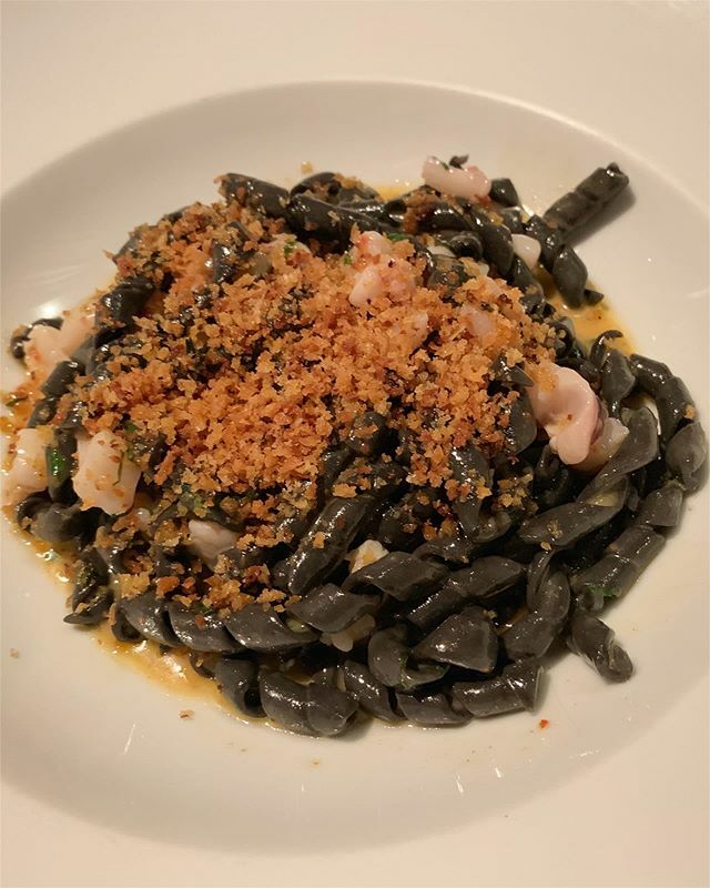 FoodIntended's tweet photo. Trofie Nero - ligurian crustacean ragu, seppia, scallops, spiced mollica. I understood about a third of that, but what I can say, is that the dishwasher doesn’t have much work to do for this one. #aifiore #spotless #squeakyclean #pasta #linguine #seafood #carbs #italian #mid… https://t.co/eXzKYmCxjj
