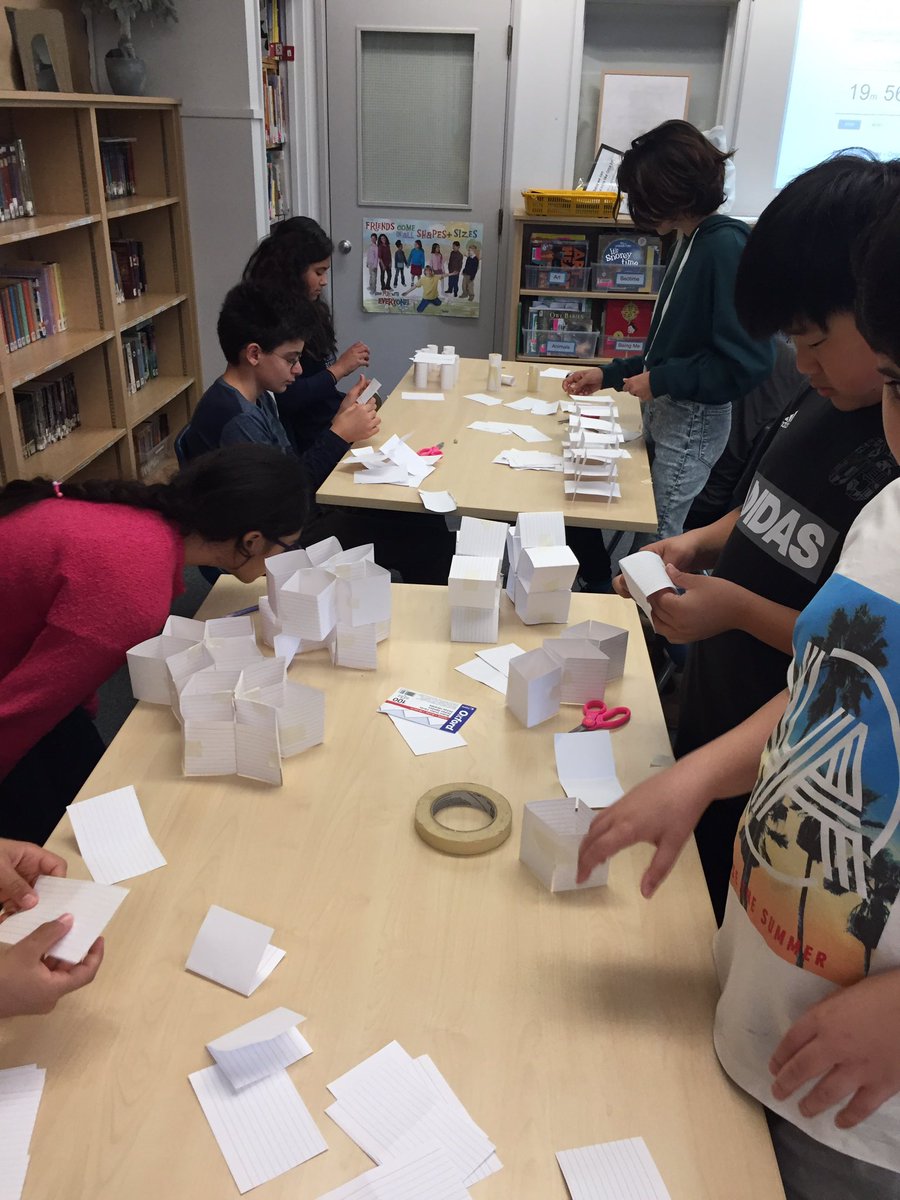 ms__keller's tweet image. Grade 7s competing in an index card tower design challenge. Had to work in teams to support a (heavy) stuffed animal and build for height! The biggest challenge in September? Communication. #ADST #makerstudio #westvaned #designchallenge