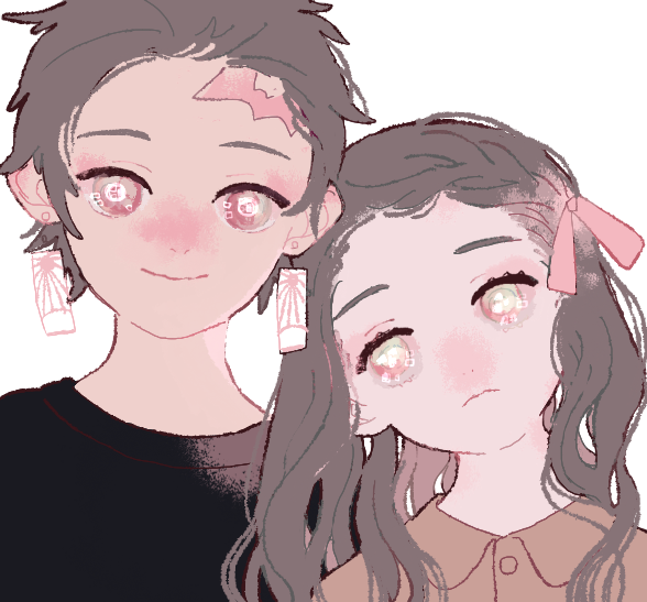 kamado nezuko 1girl 1boy brother and sister siblings scar scar on face earrings  illustration images