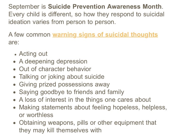 NCANorthside's tweet photo. Share far and wide. know the signs. #SuicidePreventionAwarenessMonth #CounselorsCare #Letsomeoneknow https://t.co/4P4TIMwZqx