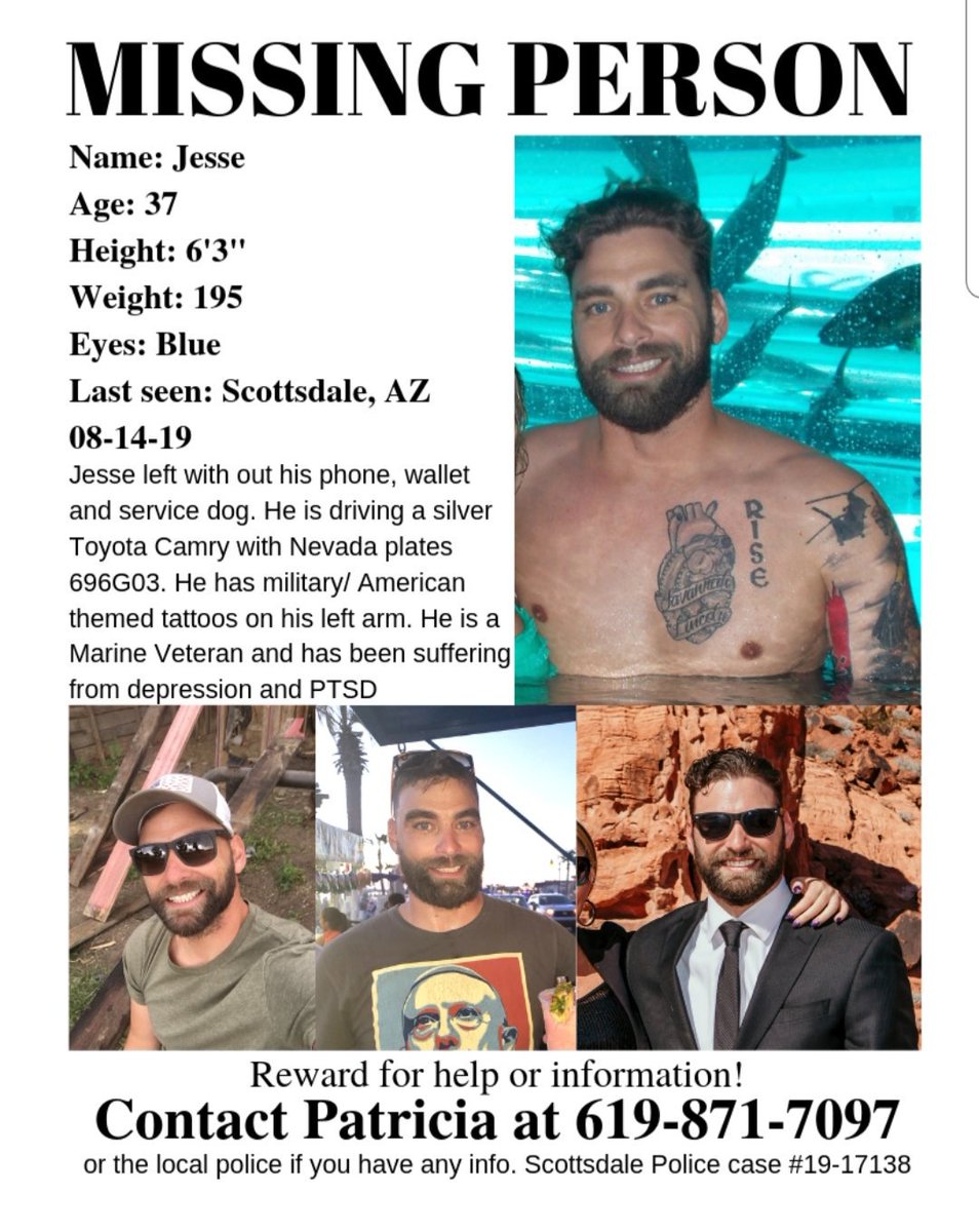 TODAY IS 6 WEEKS SINCE JESSE WENT MISSING FROM OUR APARTMENT. How could he be missing this long with zero leads??? HE IS OUT THERE!!!  PLEASE RETWEET TO HELP ME #findjesse #missing #marineveteran #ptsd #veteran #marine #mia