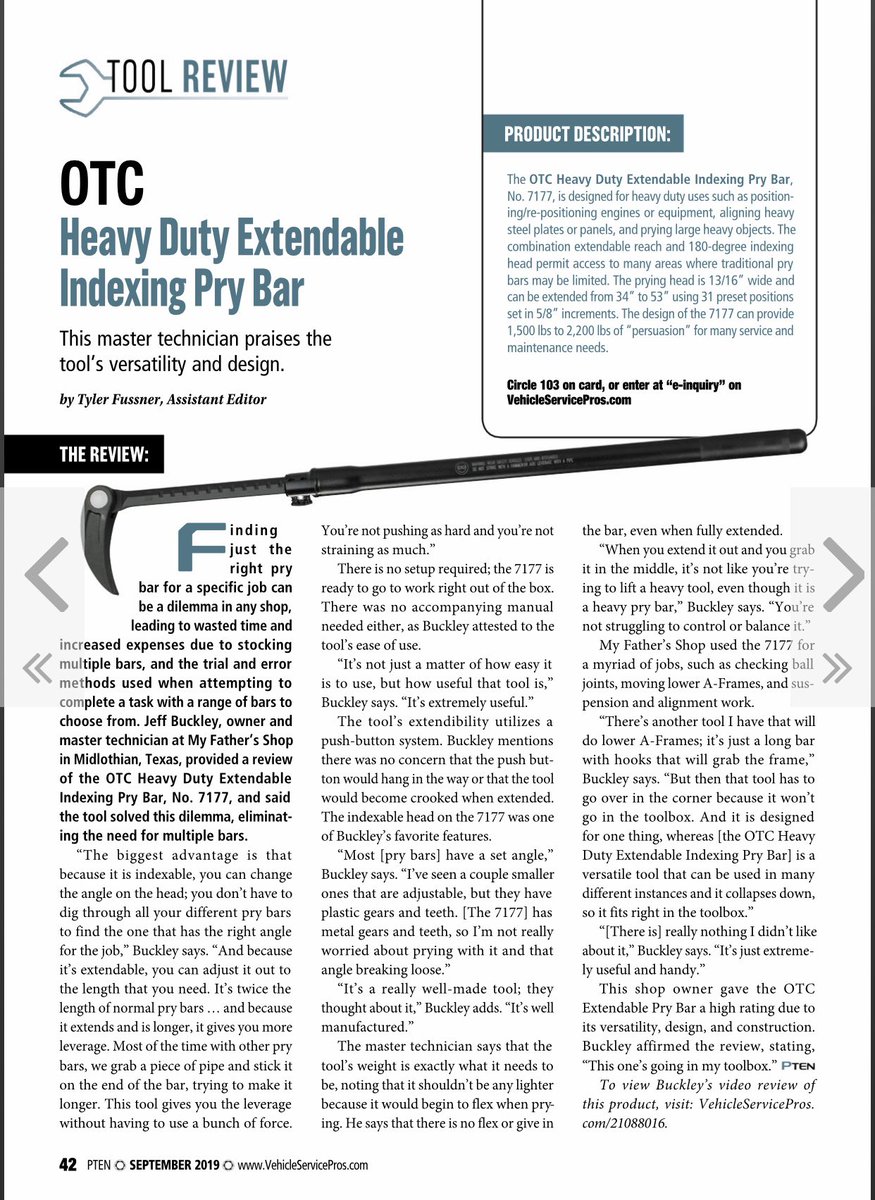 Tool review in @PTENmagazine @VehicleSrvcPros for @OTCAutoTools . @AAPEXShow