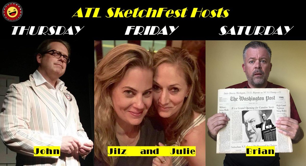 Your humble hosts of the Inaugural ATL SketchFest  Thursday - <a href="/Babcock_III/">John D. Babcock III</a> 
Friday - #JilzBW &amp; <a href="/juleslane/">Julie Shaer</a> 
Saturday - <a href="/troxbirds/">Brian Troxell</a> 
Tix Freshtix.com/events/atl-ske…
#ATLSF