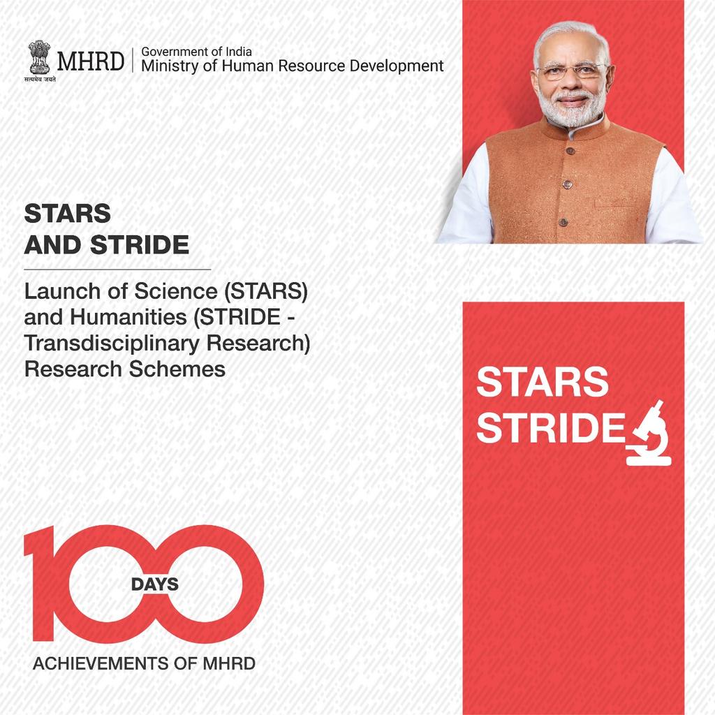 DrRPNishank's tweet photo. #100DaysofMHRD
Launched Science (STARS) and Humanities (STRIDE - Transdisciplinary Research) Research Schemes.
#100Days #MODIfied100 #HigherEducation
https://t.co/DBs6ZKxqAk https://t.co/3YBg5oExZ5