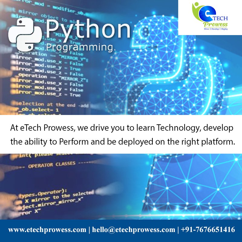 EtechProwess's tweet image. Learn python from its complete basics and then gradually turn up to write scripts to automate things around us.
For More Details: etechprowess.com
or Call on: +91-7676651416

#PythonprogrammingcourseinBangalore
#PythonprogrammingtutorialinBangalore