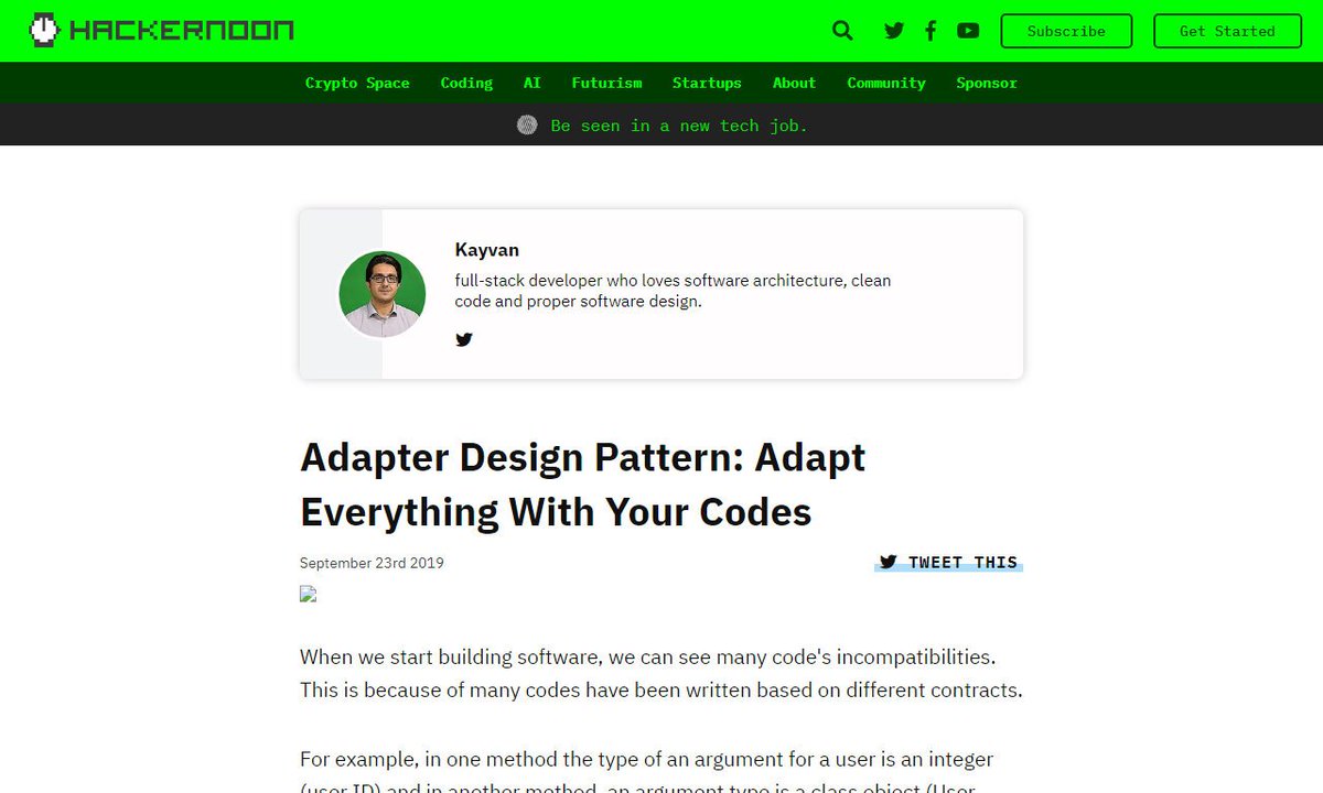 codecidedotnet's tweet image. Adapter Design Pattern: Adapt Everything With Your Codes
#userid #situation #adapterdesignpattern #user #purchaseserviceclass #remotework
via hackernoon.com
☛ amp.gs/Afce