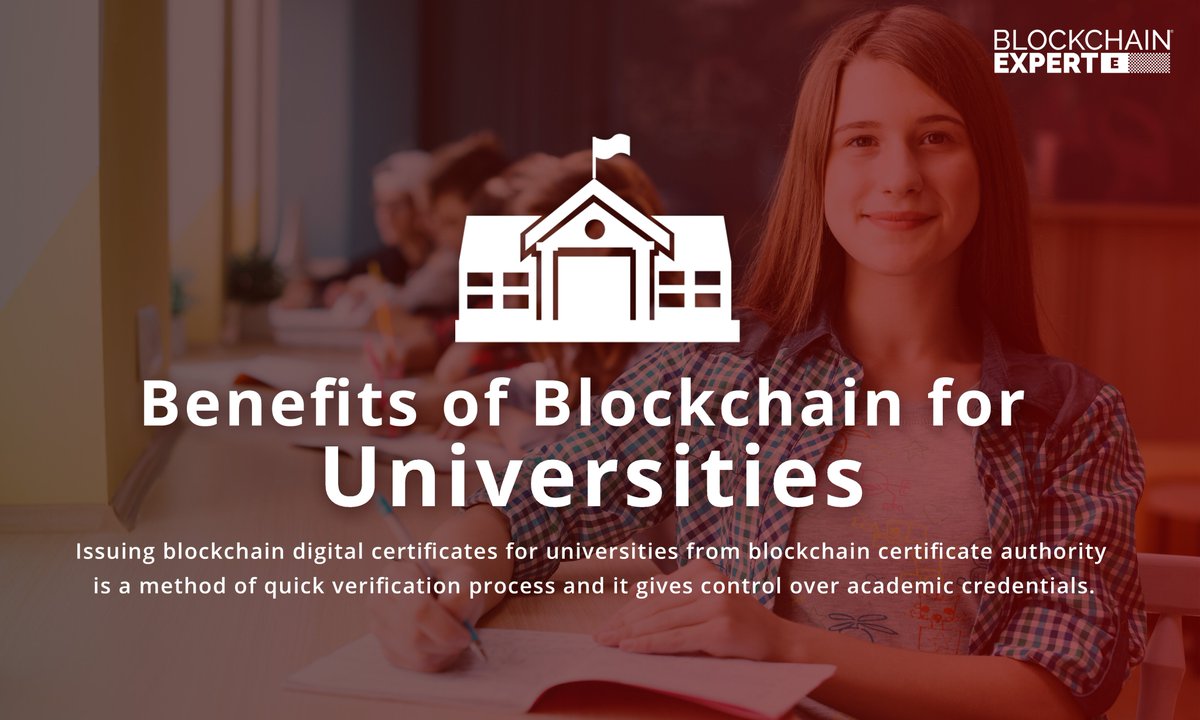 Benefits of Blockchain for Universities #Blockchain for #academicrecords can improve the record credibility to the core via immutable ledger #technology encrypted for the action. Read Now: bit.ly/blockchain-for… #blockchainexpert #blockchainrevolution #ethereum #tech