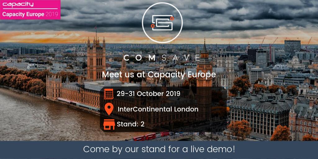 Come by the Comsave stand for a live demo at #CapacityEurope2019 in London!  See you on October 29 - 31. Till then! 

#CapacityEurope2019 #CapacityMedia #comsave #comsavenews #telecommunications #connectivity 

partners.comsave.com/register