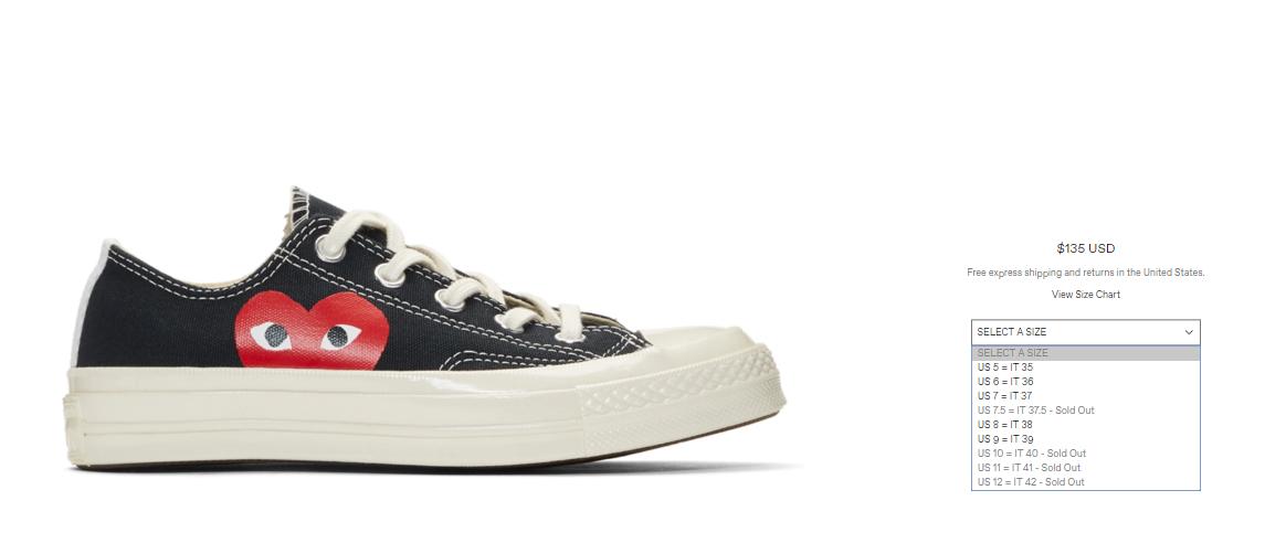 converse comme des garçons taille 35