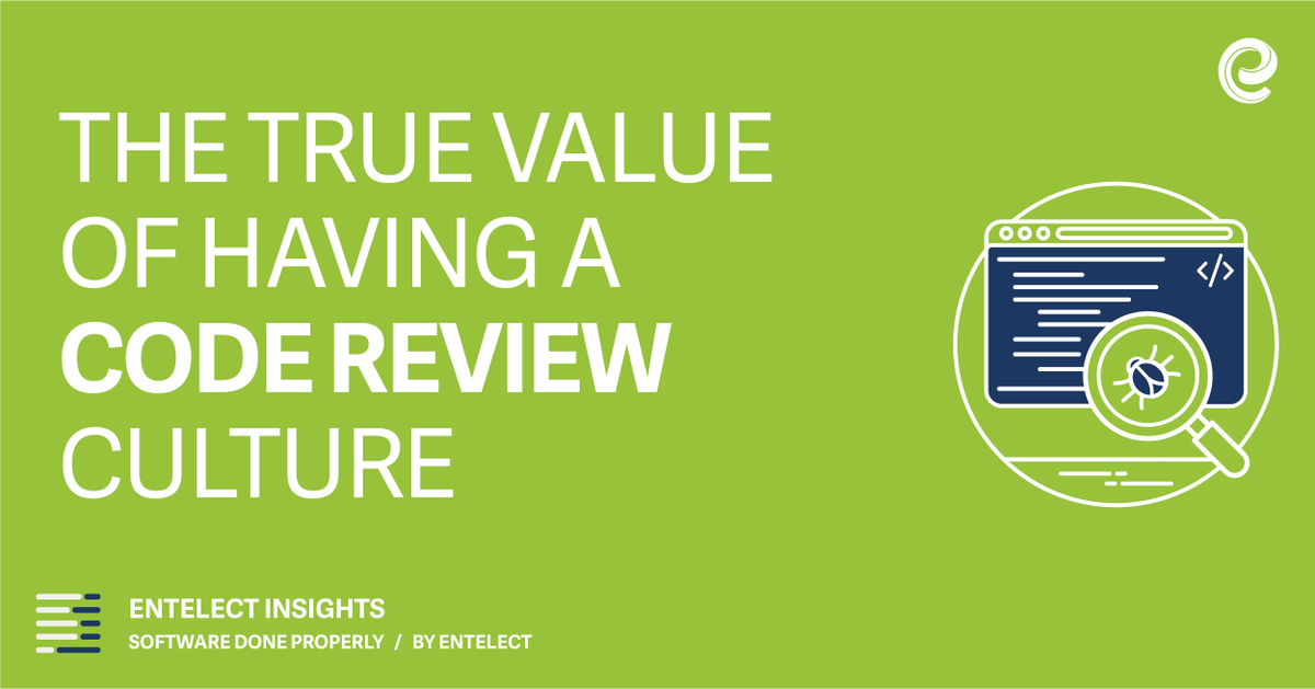 Entelect's tweet photo. #Code reviews are often seen as a waste of time. This is due to the perception that if you’re not creating code, you’re not being productive. Done right, a code #review promotes quality software, stronger teamwork, and more inspiration for creativity. https://t.co/D7znUWtYFx https://t.co/emo3irIeaW