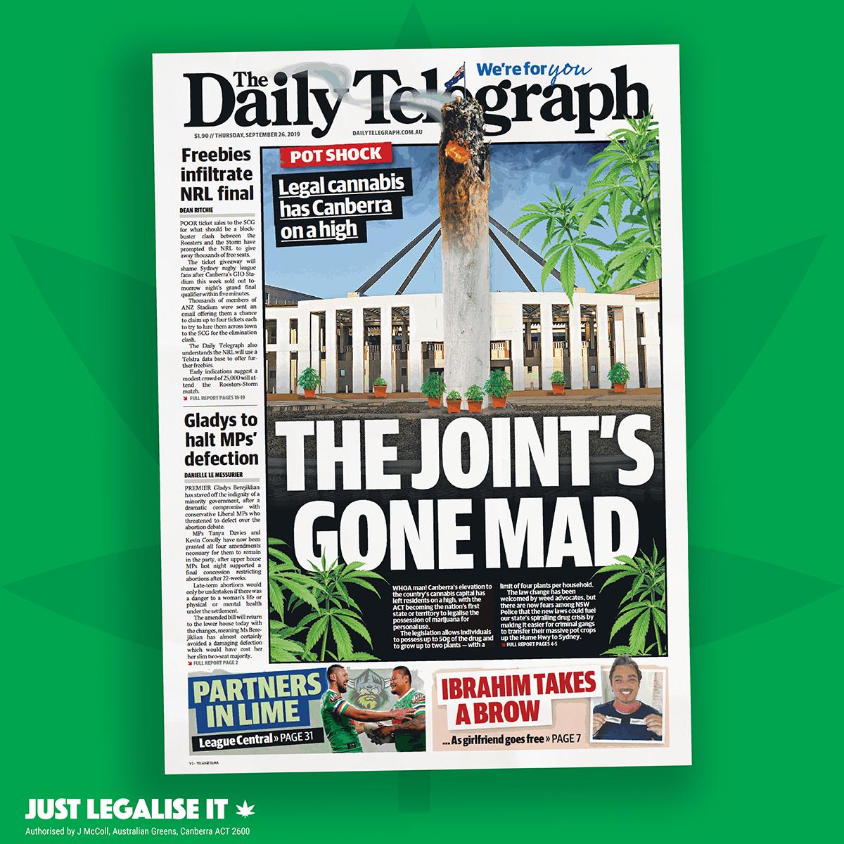 The ACT took one small step towards legalising cannabis, and already the rapid News Corp media is after them. We must continue the fight to #JustLegaliseIt across the country. We are more powerful together 💪