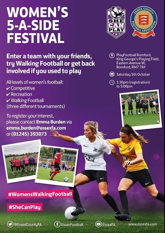 WOW our 5 a side Women’s Festival is nearly SOLD OUT!

We only have a couple of spaces left in the walking Football category. Who’s ready to give walking football a try!? 😃 

<a href="/EssexCountyFA/">Essex County FA</a>