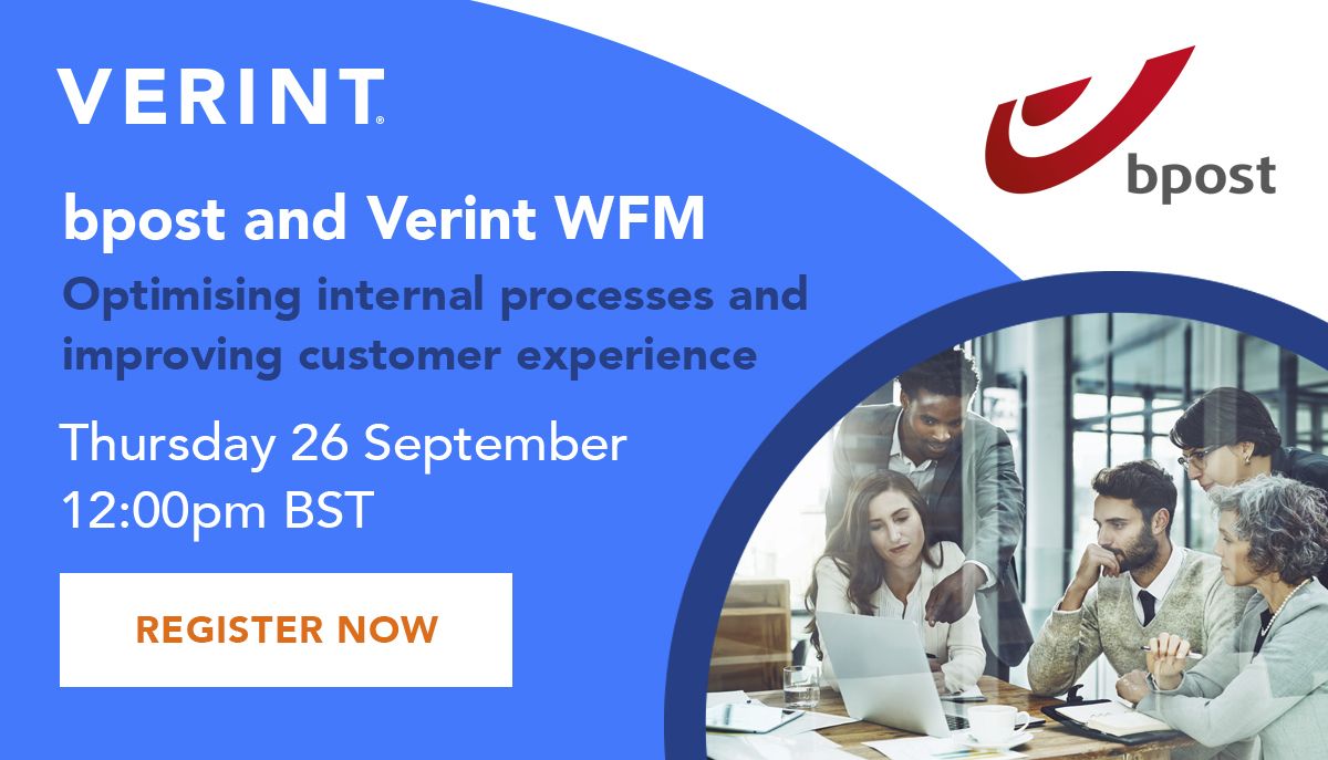 I look forward to hosting today's customer insight webinar with bpost, the Belgian national postal service. Listen as Jan Smets (Director Retail and Customer Care) discusses the flexibility of Verint WFM and the operational benefits it has delivered. buff.ly/30bnw48