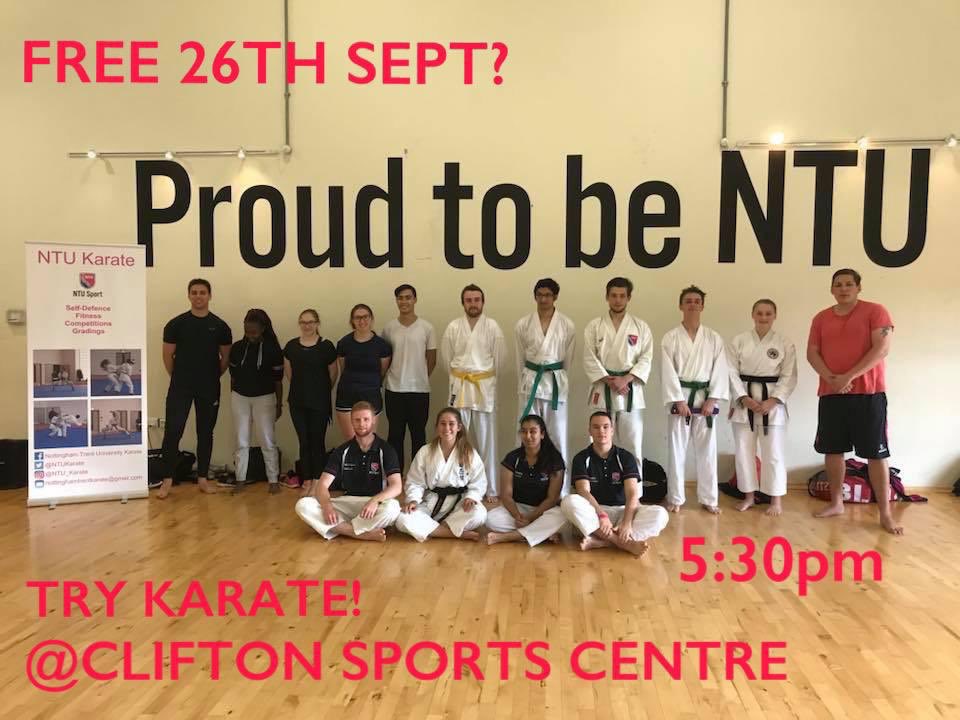NTUKarate's tweet photo. Don’t forget to try our FREE Clifton Taster Session today at 5:30pm in the Lee Westwood Sport Centre 🥋 #ntu #karate #freshers #hellontu https://t.co/oRf7XGLna2