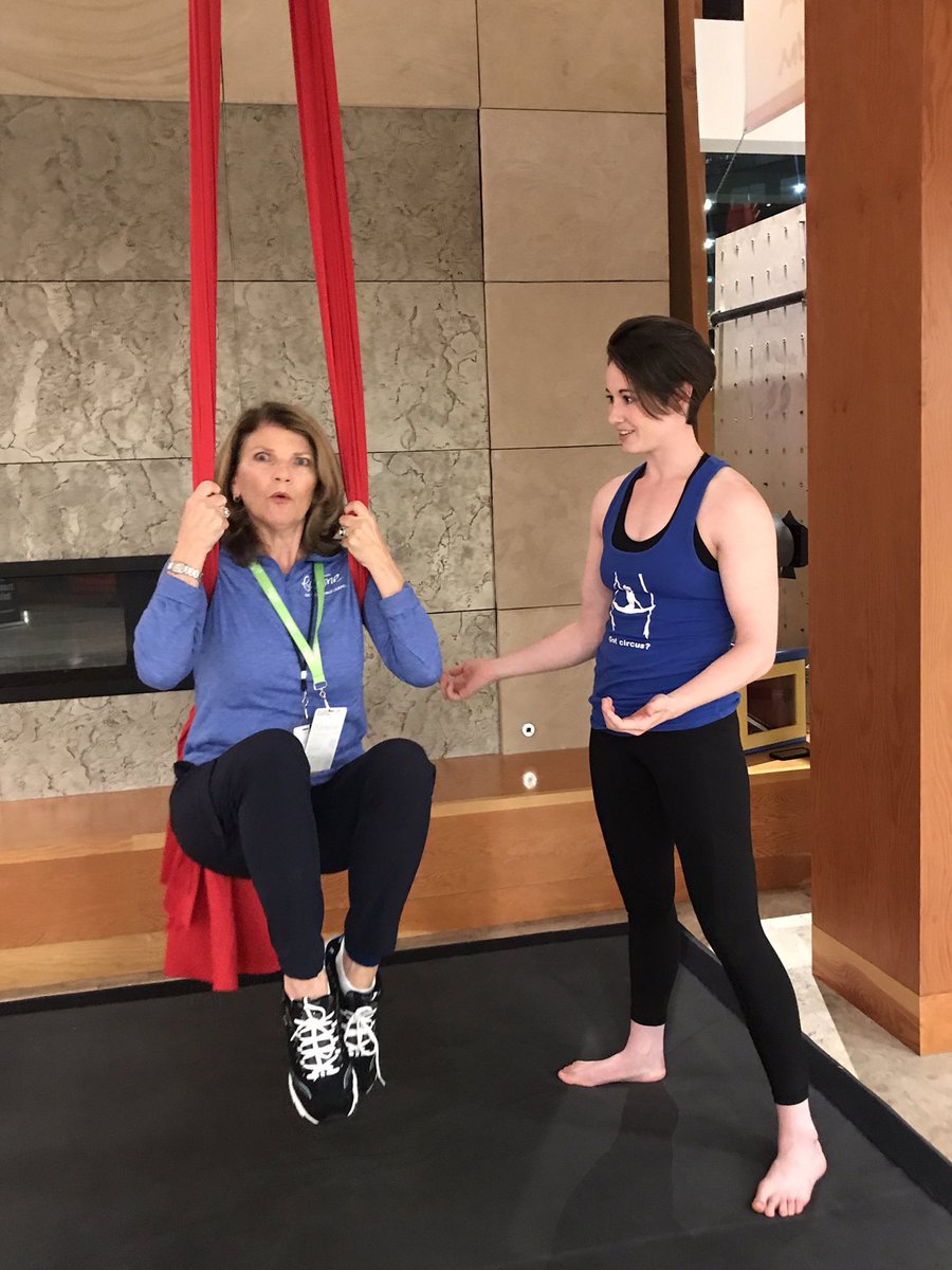 StLukesPR's tweet image. .@FitOneBoise’s Lynn Neil gave the @AsanaClimbing silks a try. You can, too! Head on down to the Healthy Living Expo at @JUMPboise today and tomorrow to pick up your #Fitoneboise race day packets and try new activities. Open 12-8p today/Friday 10a-8p. @StLukesHealth #Boise