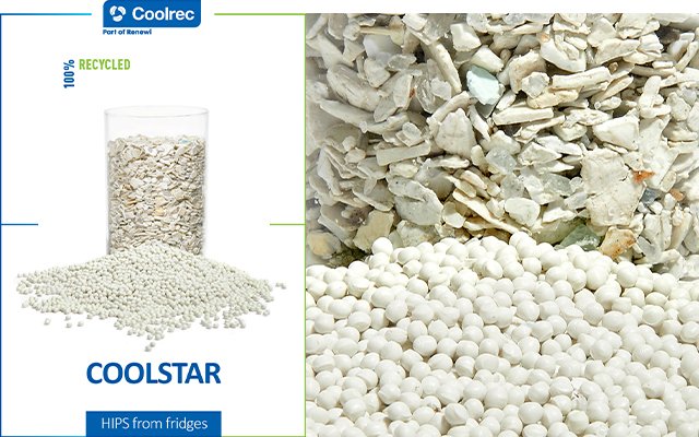 Op de <a href="/Kunststofbeurs/">Kunststoffenbeurs</a> introduceert #Coolrec (dochteronderneming #Renewi) zijn nieuwe circulaire polystyreen (HIPS) regranulaat genaamd #Coolstar. Een korrel die kan worden ingezet als duurzame en economische oplossing voor ‘virgin’ plastics➡️ bit.ly/2lNeoRn #wastenomore