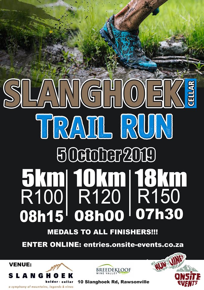 SlanghoekCellar's tweet photo. Join us for a trail run in collaboration with Onsite Events.
There'll be food stalls, good wine, craft beer, music and a great atmosphere.
Enter online: https://t.co/SMZhdU03dJ
#trailrun #runthevines https://t.co/7HR5qQNvvf