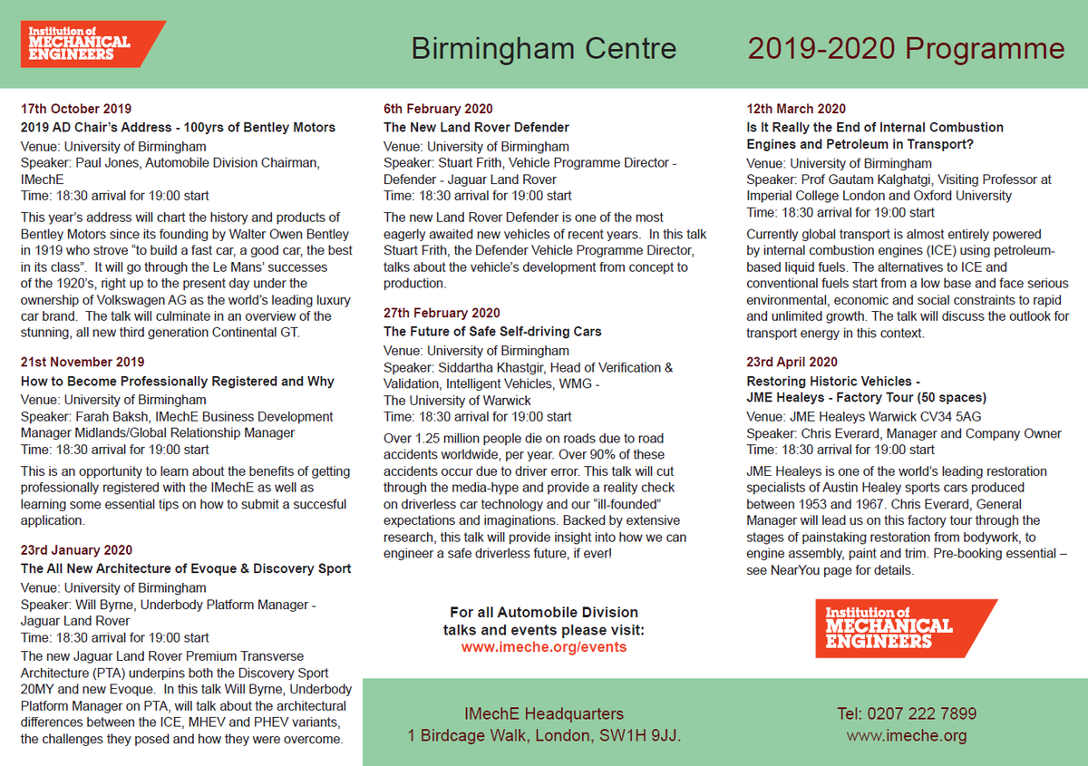 imeche_ad_bham's tweet photo. Hello!
We are pleased to announce that the Autumn 2019 to Spring 2020 Programme card is now available and it shows our talks for this period. Please take a look through the card and add the dates to your diary. See you at the next talk! https://t.co/FKTjUSTPJm