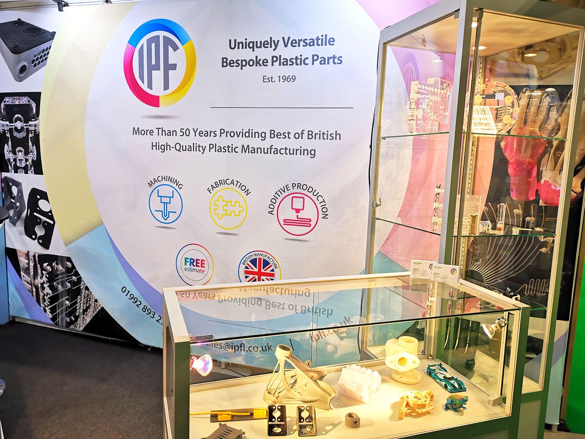 3DBloomfield's tweet photo. All set for day 3 of TCT on stand E41! IPF have more than 50 years experience of high quality plastic manufacturing. Come and discuss how we could improve your quality and lead times. 

@TCTShow @RAPID_Event #tct2019 #day3 #additivemanufacturing #hp #cnc #5axis #bespokeparts https://t.co/xKMAjzx8Dj