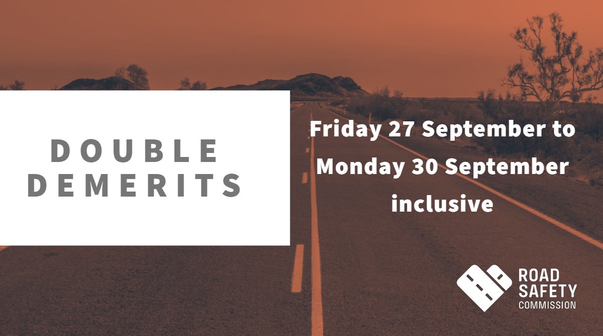 RoadSafetyWA's tweet photo. 🚨 Double Demerits start midnight tonight 🚨

Double demerits will apply to all mobile phone, speed, red light, seatbelt, drink and drug driving offences. Take care on the roads and enjoy the long weekend. 

https://t.co/6hQLBXqBMz https://t.co/VD78Cd00mu
