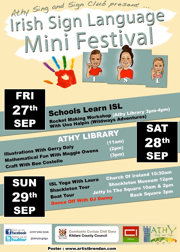 maggiemoon02's tweet photo. ISL FESTIVAL in Athy this weekend. Exciting workshops ahead 🤩🤩 Celebrating #Spaceweek and #ISLweek   Everyone is welcome 🤟🏻🤟🏻🤟🏻@athyheritage @AthySingSign  @AthyLions @kildarelibrary @creativeirl @RussellLucina @KildareCoCo https://t.co/bnRxXstcQ0