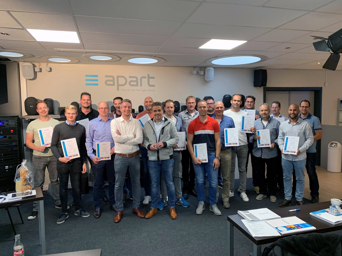 Over 20 highly motivated Dutch AV installers and integrator came to our office yesterday to get a full Apart Audio training. The participants came from all over The Netherlands and went home with a training certificate of completion. #apartaudio #mennegattrading