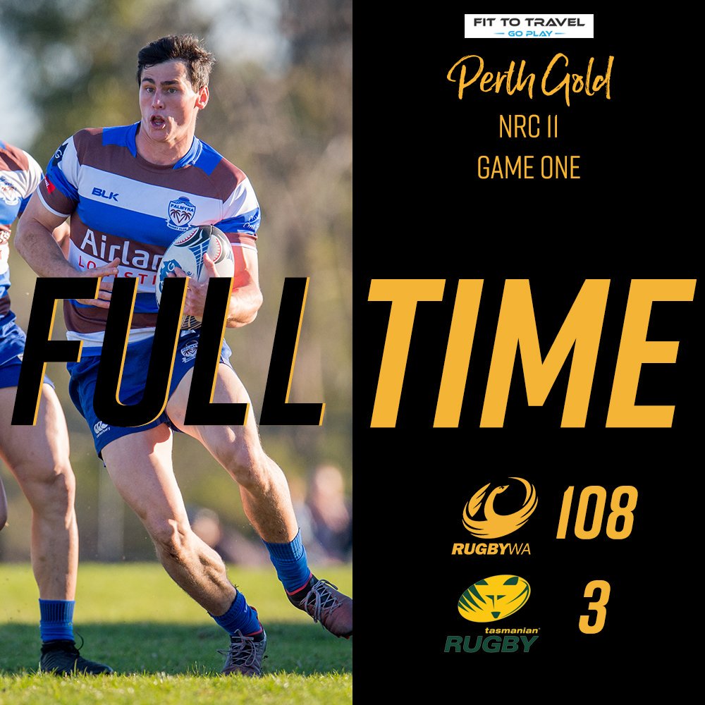 RWA_Community's tweet photo. FULLTIME 👀| Very strong start for our Perth Gold team in the NRC II competition coming away with a 105 point win over Tasmania! 💛🖤 #NRC2 https://t.co/XHGd2bRmkM