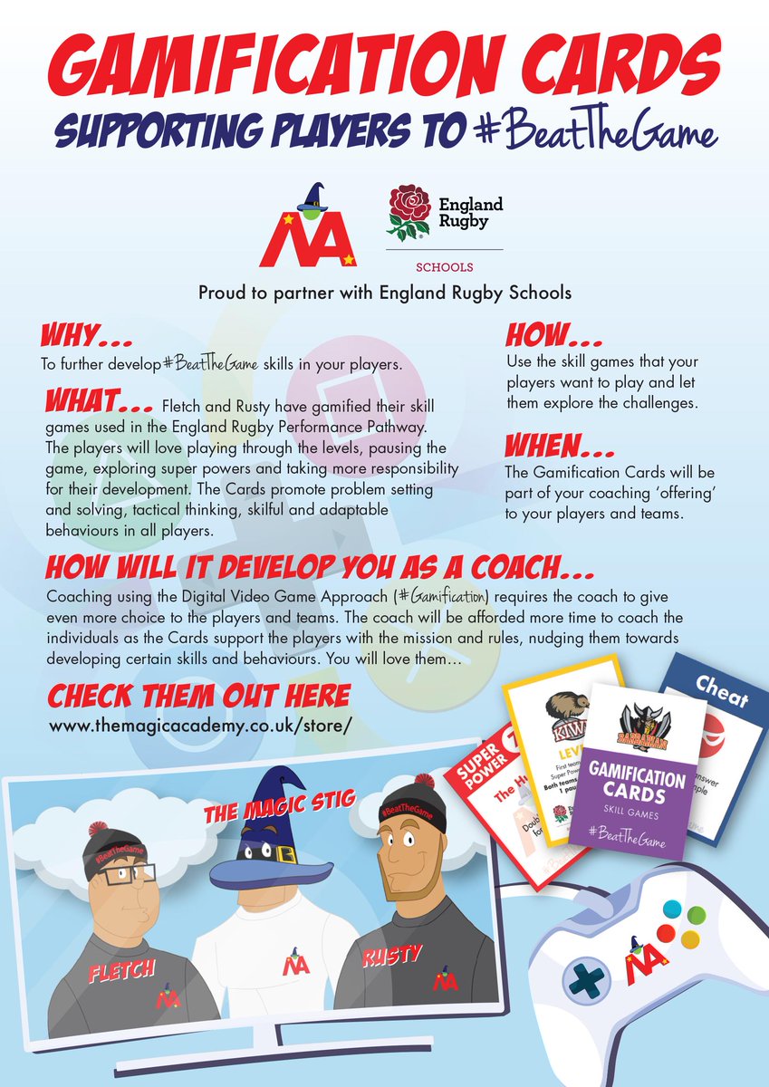 We are pleased to announce an exciting new initiative from the <a href="/TheMagicAcad/">The Magic Academy</a>  in partnership with <a href="/EngRugbySchools/">England Rugby Schools</a> :
bit.ly/2lTUVyg

The Gamification Cards are now available to order from The Magic Academy Store:
bit.ly/2zVUKa4
😎👏👇