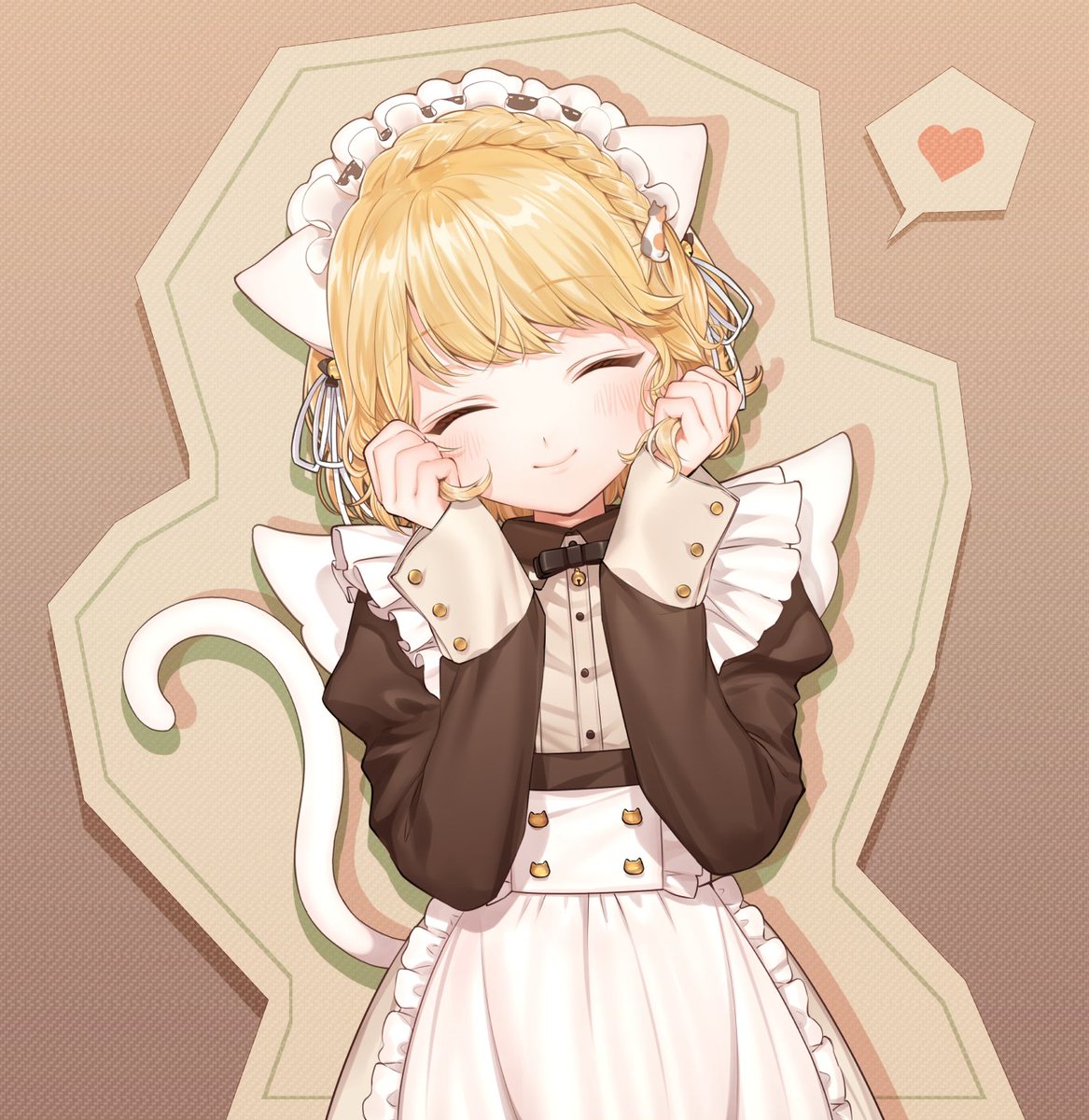 1girl animal ears blonde hair tail closed eyes heart apron  illustration images