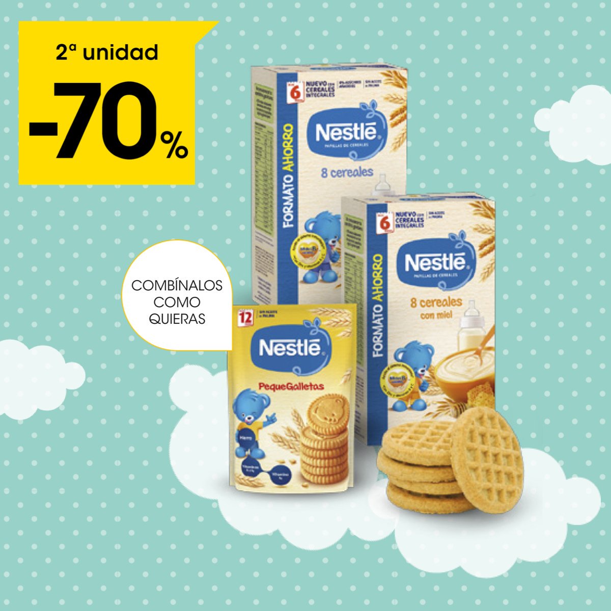 EROSKI's tweet photo. Una nueva historia acaba de empezar con tu peque👶 y queremos que tengáis lo mejor ¡y al mejor precio! Con nuestras ofertas Hola Peke tenemos la 2ª unidad al -70% en #Dodots, Nestlé y muchos más productos para que este viaje sea aún más increíble >> https://t.co/X9le9fnm2t https://t.co/SbXFEgXAOW