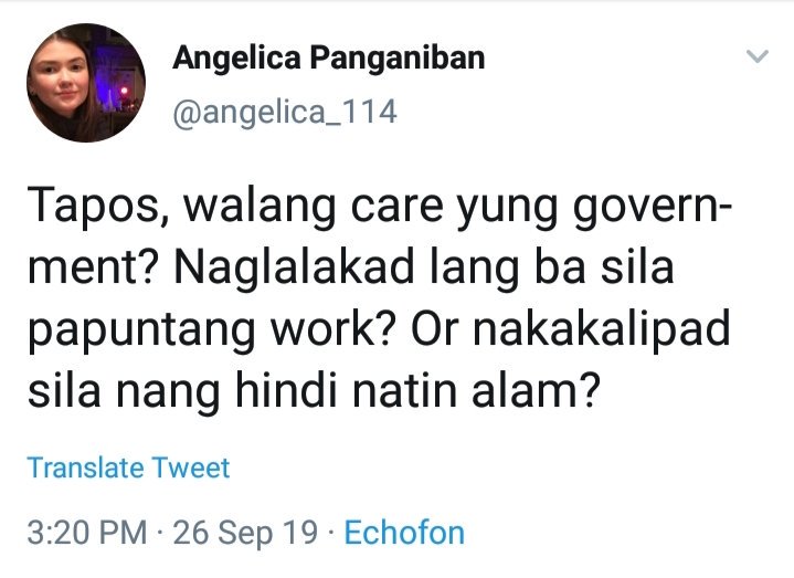 iMPACTPH2019's tweet image. Angelica Panganiban, Department of Transportation Secretary on traffic:
___

TRAFFIC?

#MagpaRehistroKa para sa isang gobyernong may care sa sistema ng traffic sa bansa natin!

#VoterReg2019 is until September 30, excluding Sunday, 8 AM to 5 PM! Magdala ng valid ID.
