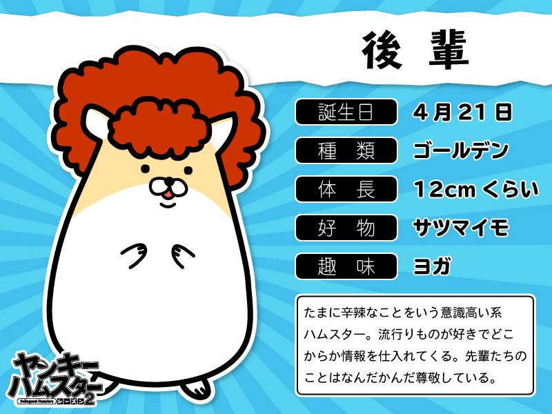 تويتر ヤンキーハムスター 公式 على تويتر ヤンハムプロフィール まとめ だよ キャラのプロフをまとめて見てみよう ヤンキーハムスター T Co Opkoh9epru