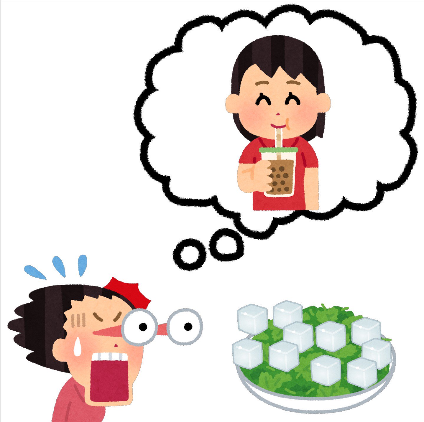 まいチクをいらすとやで再現 Dayukoume 再現難易度 使ったイラスト 5枚 ふきだしのイラスト タピオカミルクティーを 飲む人のイラスト 女性 驚いて目が飛び出る人のイラスト 女性 ナタデココのイラスト 山盛りのパクチーのイラスト まいにち