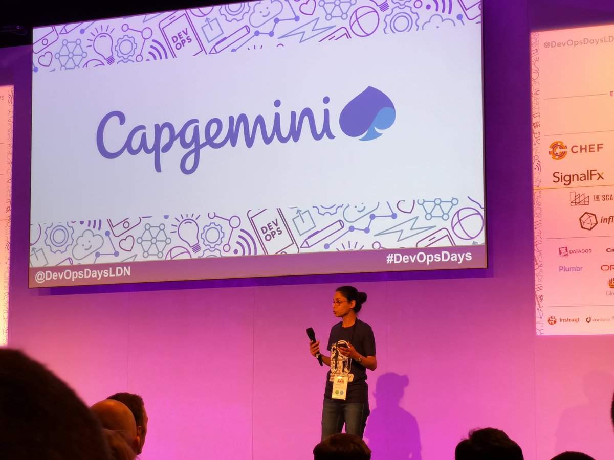 Our Parmi smashing it out the park! 🤗 Trust us, she is standing up! 😁 Come and speak to us at our stand; you never know, you may win a prize! #devopsdays #devopsdaysldn #LifeAtCapgemini #LoveYourCareer