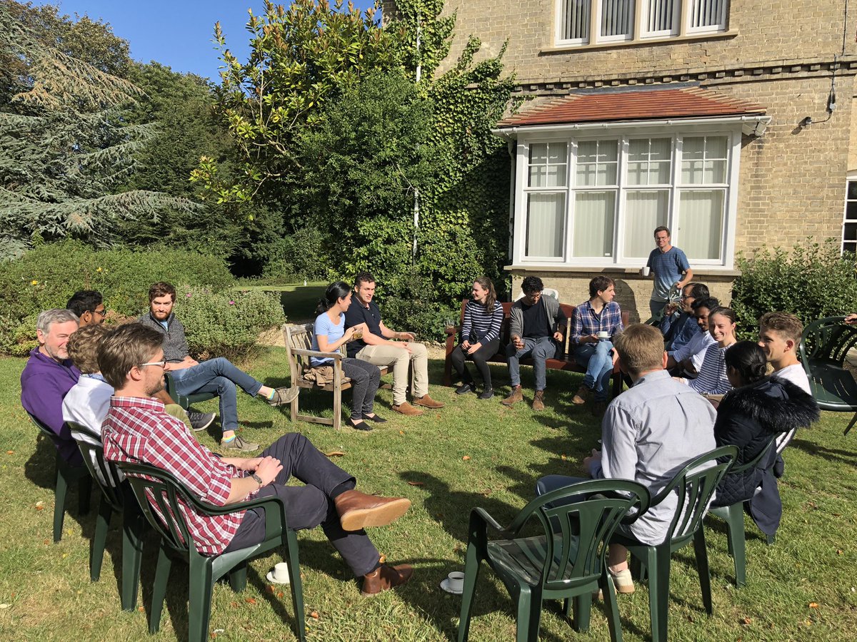 emilyshuckburgh's tweet photo. The sun is shining for morning coffee with new @AI4ER_CDT cohort of PhD students who will be using cutting-edge AI approaches to study environmental problems! We are very excited to welcome them to @Cambridge_Uni and @BAS_News https://t.co/syOx1WgENc