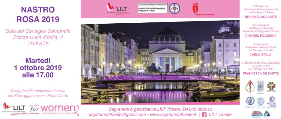 AsugiFVG's tweet photo. Oggi alle 17 nella sala del Consiglio Comunale del @ComunediTrieste si terrà la cerimonia di inaugurazione della Campagna Nastro Rosa per la prevenzione del tumore al seno - Lilt for women - #vivilrosa @LiltTrieste https://t.co/KtXoDn72jx