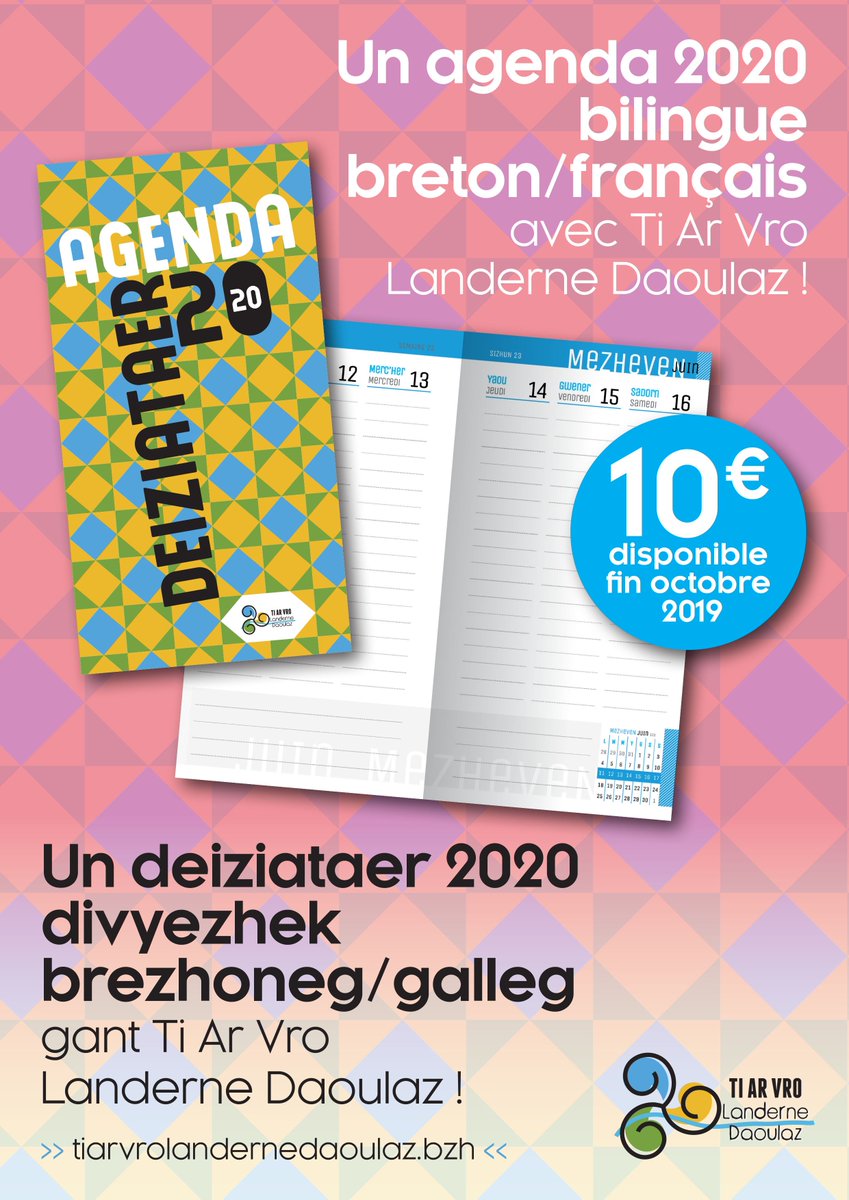 Un deiziataer 2020 divyezhek! Un agenda 2020 bilingue ! 
urlz.fr/aChz
@landerne #brezhoneg <a href="/DivYezhBreizh/">Div Yezh Breizh</a> <a href="/Diwan/">Diwan</a>
