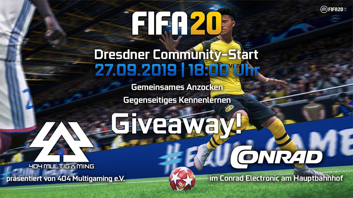 #FIFA20 ist endlich da und wir feiern den Release!
Am 27.09. ab 18 Uhr findet im @conrad_dresden der Dresdner Community-Start statt. Wir zocken gemeinsam FIFA und ein Giveaway gibts auch! Außerdem könnt ihr euch im "Beat the Pro" mit <a href="/ElectGaming_AK/">Alexander „ElectGaming“ Koch</a> messen. Kommt vorbei!😊#404MG