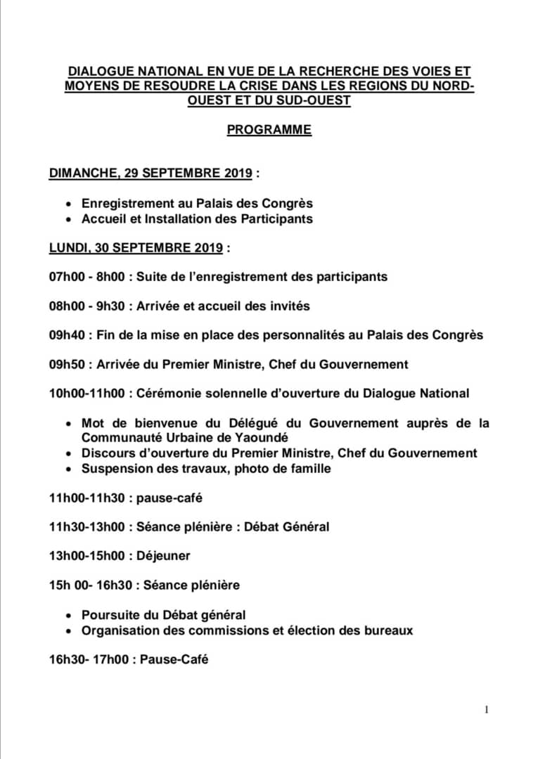 PrJacquesFame's tweet image. Programme et commissions pour le Grand Dialogue National du 30 septembre au 4 octobre 2019
