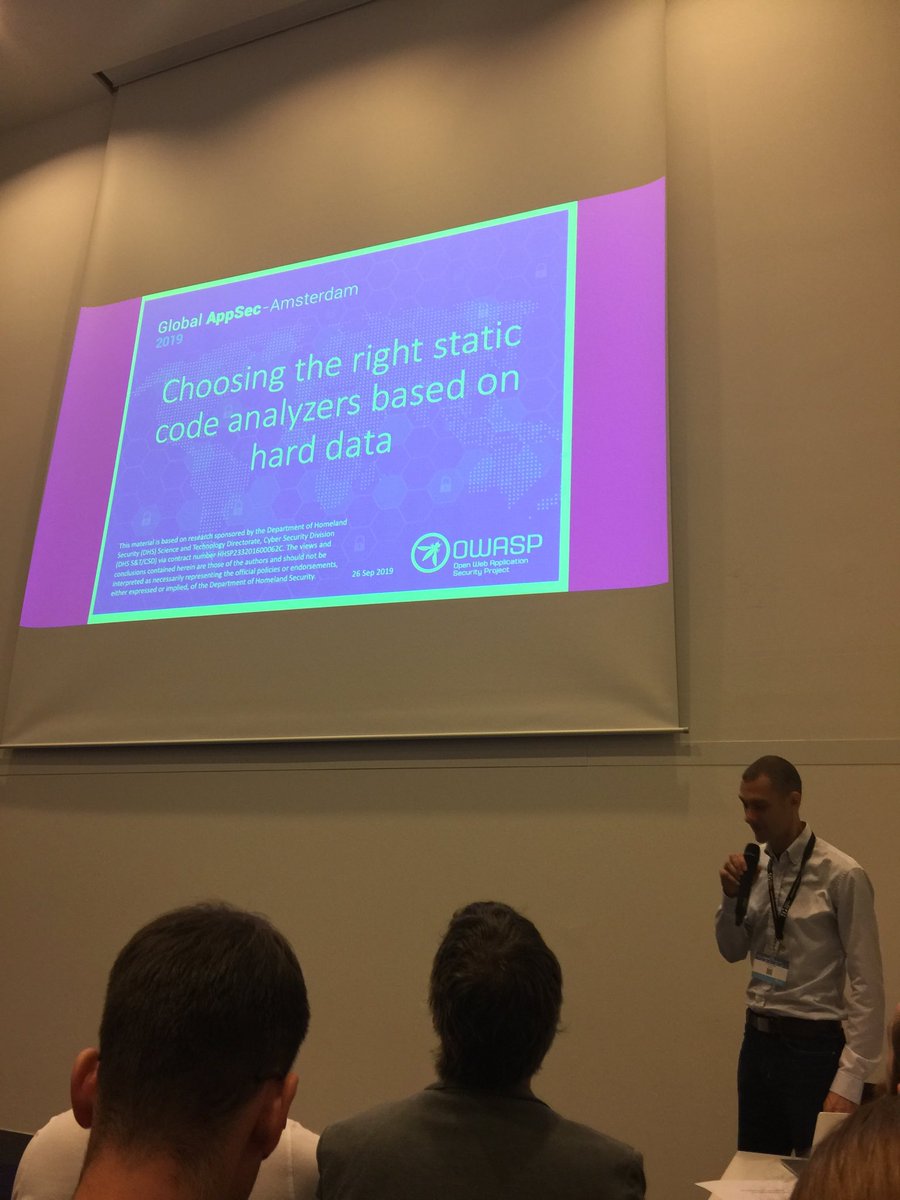 It’s standing room only at ⁦<a href="/owasp/">OWASP® Foundation</a>⁩ ⁦<a href="/AppSecEU/">OWASP AppSec Europe</a>⁩ talk on “How to Choose Static Analyzers” by Chris Horn of @SecDec and @CodeDx. If  you’d like more info about this talk you can DM ⁦<a href="/chornsec/">Chris Horn</a>⁩ or me.