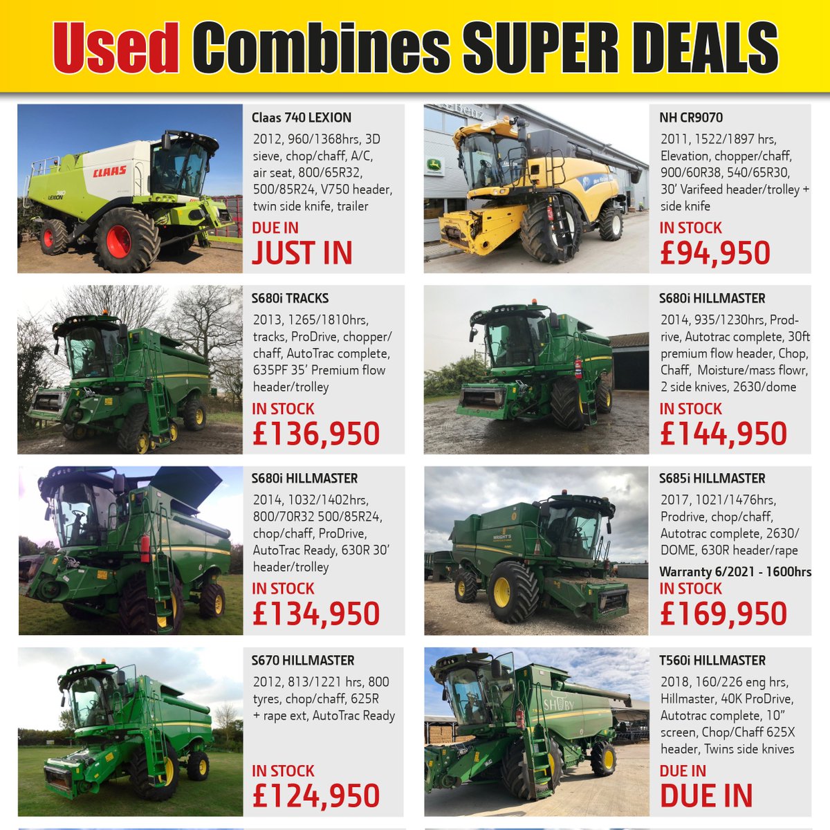 FarolLtd's tweet photo. Our latest combine super deals have just been published, so if you're in the market for a used combine check out our website at https://t.co/4Rf1gi0lY5 for more used stock available now. #FarolUsed #UsedCombines #FarolLtd https://t.co/DL7Ka217ez