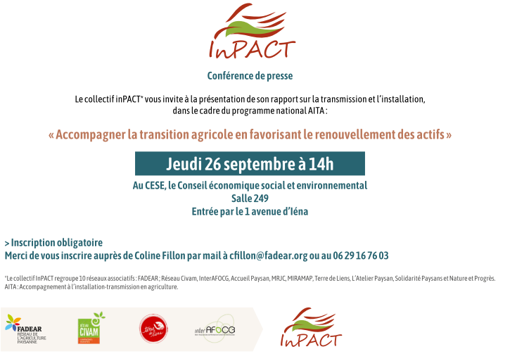 Terredeliens's tweet photo. 📋Aujourd'hui @InPACTnational présente son rapport sur l'#installation et la #transmission agricole, commandé par @Min_Agriculture ! Rendez-vous au @cese à 14h00 (inscription obligatoire) ⤵ @ReseauCivam @Terredeliens #Fadear #InterAFOCG https://t.co/kErr4ls8vC