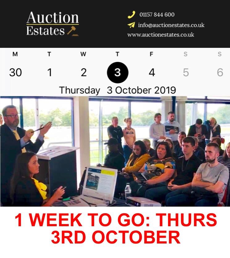 auctionestates1's tweet photo. 1 week to go! Our 3rd October auction is being held next Thursday at the Nottingham Racecourse (2.30pm) full details of all lots available at https://t.co/L2EOIue8jk #auction #property #buy #sell #bid #nottinghamracecourse #register #telephonebid #proxybid https://t.co/lG42NG6uMg