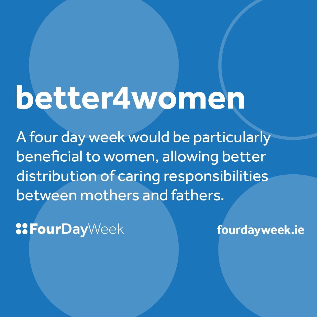 A #4dayweek is #better4women -  allowing better distribution of caring responsibilities between mothers and fathers. While women still do the majority of care work, reduced working time will allow men to spend more time with their families and take on more caring responsibilities