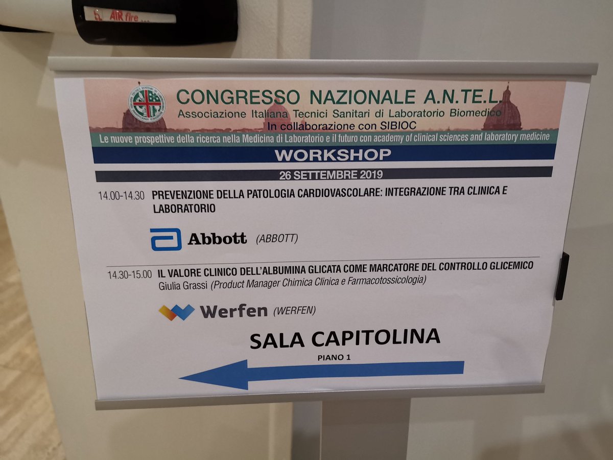 WerfenIT's tweet photo. #26settembre #Roma Congresso #ANTEL #SIBioC #werfen #glycatedalbumin controllo #glicemico #diabete workshop aziendale "il valore clinico dell'albumina glicata come marcatore di controllo glicemico" sala Capitolina ore 14.30 Hotel Eurostars Aeterna. Vi aspettiamo numerosi! https://t.co/XuDs6eGc44