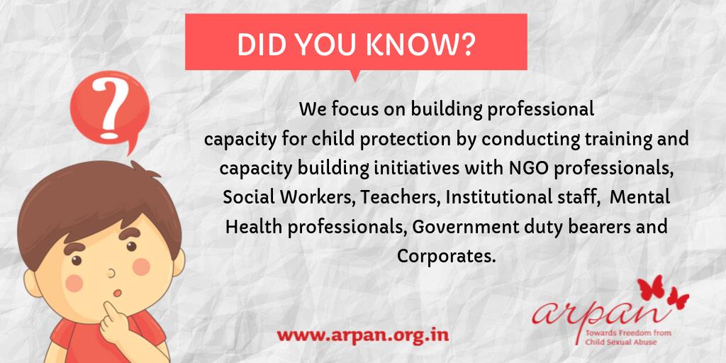 Arpan_CSA's tweet photo. Arpan has worked with over 6000 individuals through 534 organizations and institutions.
#ChildSafetyIsImportant #PreventionIsPossible #FactfulThursday #Arpan #ThursdayThoughts https://t.co/bMkV6izxf6