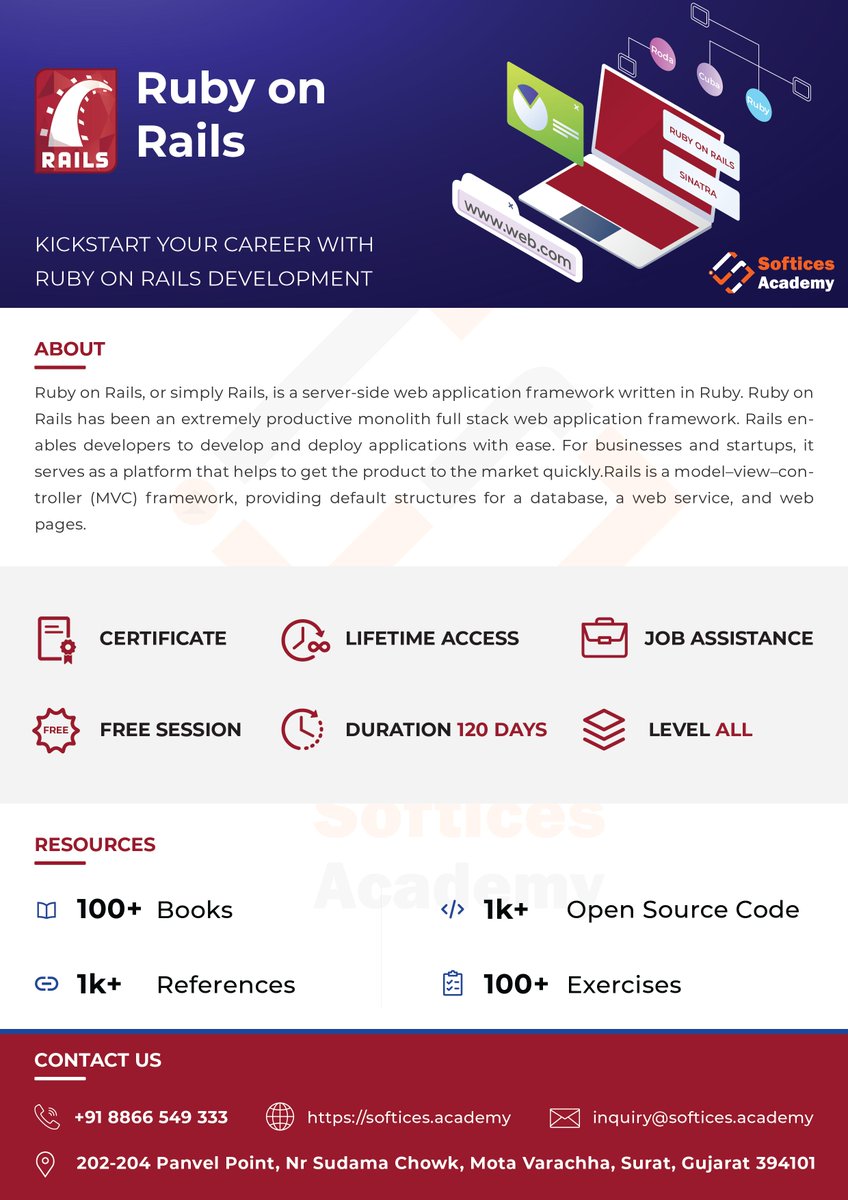softicesacademy's tweet image. Learn Ruby on Rails from scratch and be an expert developer.
Avail your FREE demo lecture now bit.ly/2YJD7TK
#RubyonRails #RubyonRailsTraining #RORclass #FreeDemo #RailsCourse