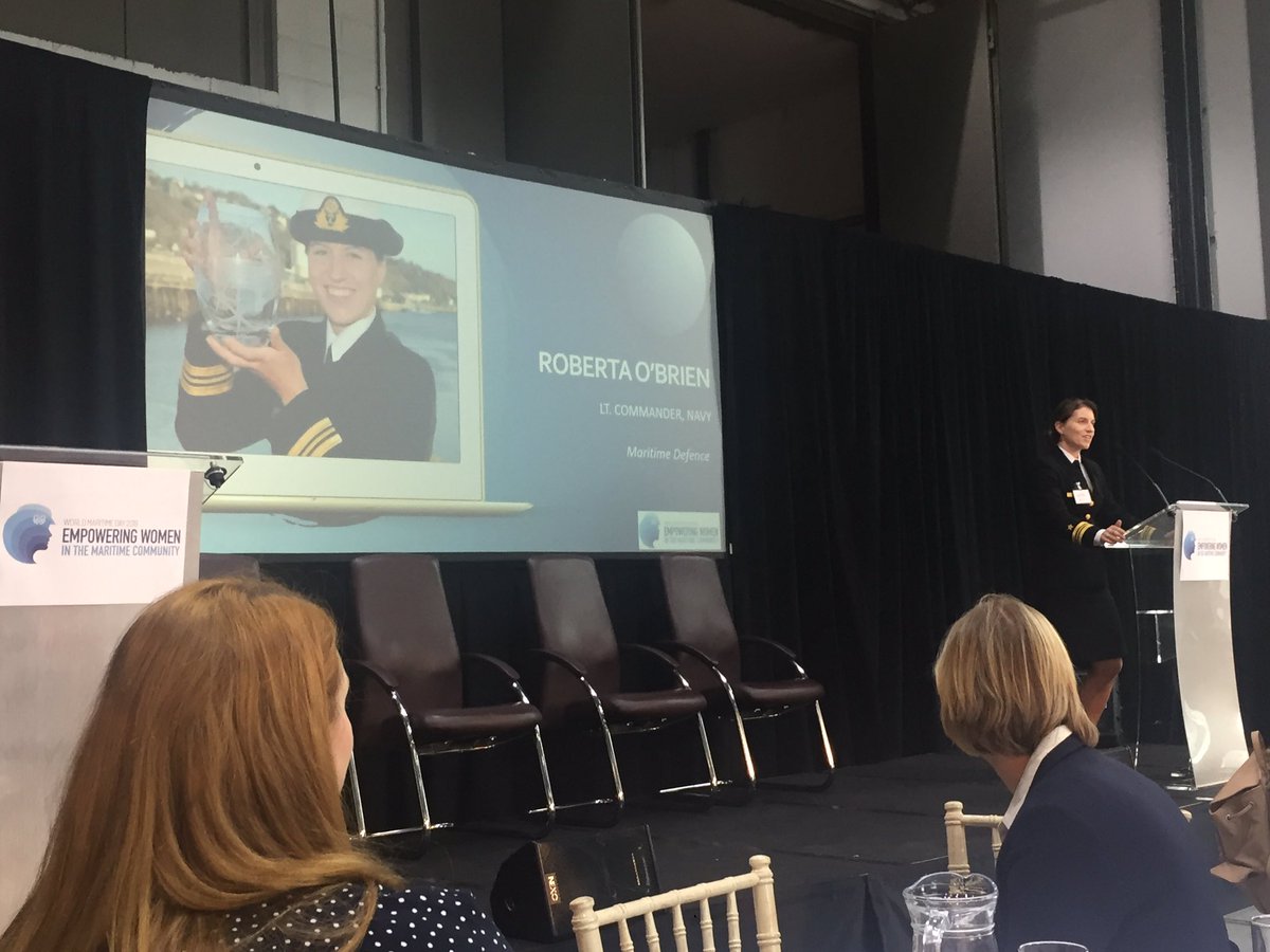 EirwindProject's tweet image. Lt Cdr Roberta O Brien speaking to a packed room of 180 women in the marine. Inspiring insights to her career and ambitions @DF_COS @naval_service