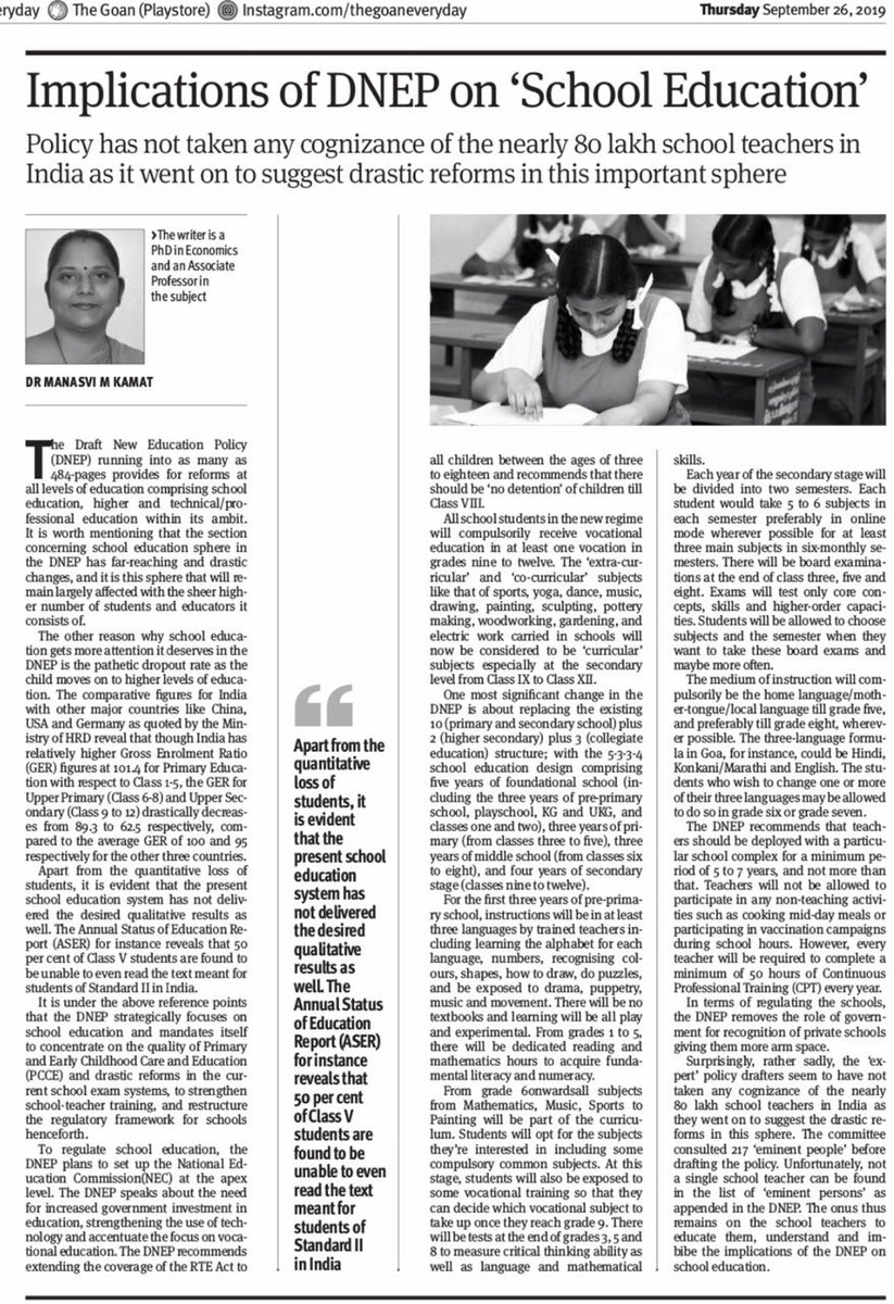 KamatManasvi's tweet image. #Implications of #Neweducationpolicy on #schooleducation
Read my in-depth #analysis on the subject in my regular #column on #education on #thegoan today ie. #thursday in #article #66
@kamatmanasvi