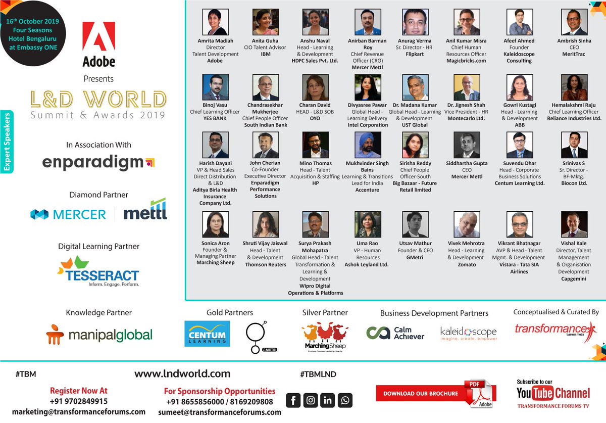 trfforums's tweet image. We welcome our eminent speakers for L&amp;amp;D World Summit &amp;amp; Awards 2019.
Register today lnkd.in/fqh3zhR 
#learninganddevelopmentstrategy #learninganddevelopmenttrends #training #AI #learninganddevelopmenttechniques #learninganalytics #learningmanagementsystems #TBM #TBMLND
